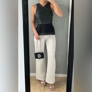 BCBG Black faux leather corset peplum blouse XXS | edgy glam date night party